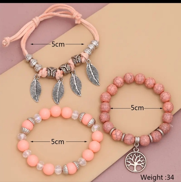 3pcs Colorful Beads Leaf Pendant Bracelet - Picture 2 of 6